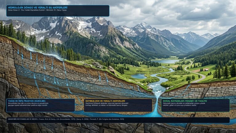 Hidrolojik Döngü ve Yeraltı Su Akiferleri 4K İnfografik